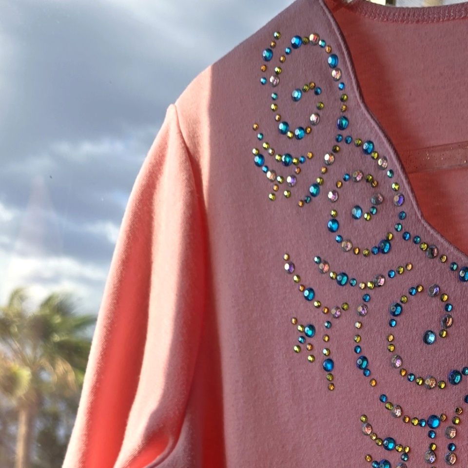 Pink Rhinestone Pastel Scalloped Top